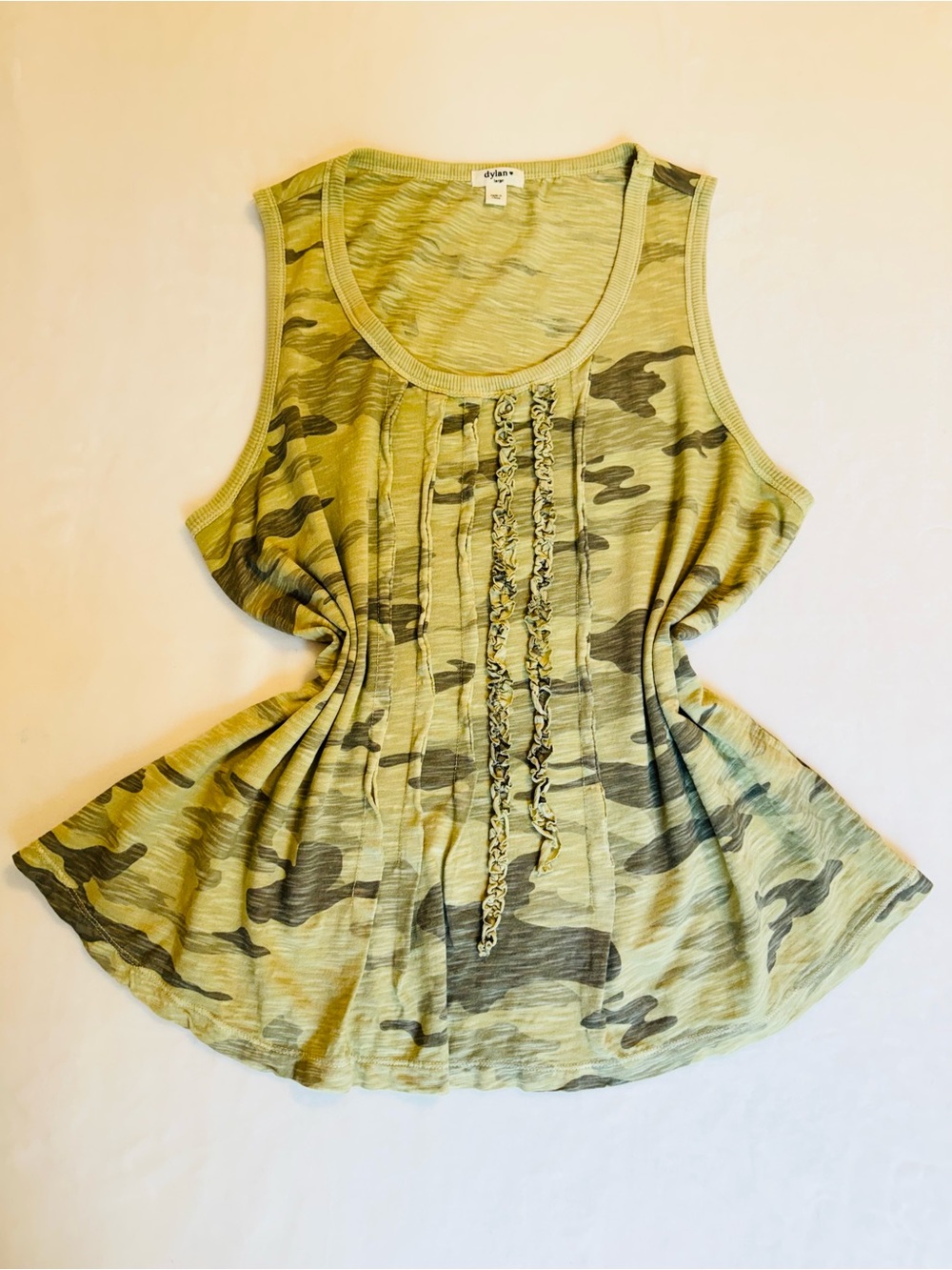 Dylan Green Camo Ruffle-Trim Sleeveless Top